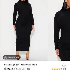 Elegant Black Long Sleeve Midi Dress